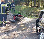 Susidūrė motociklas &bdquo;Suzuki&ldquo; ir lengvasis automobilis &bdquo;Audi&ldquo;