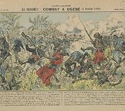 1892 m. prancūzų laikra&scaron;tis, apra&scaron;antis mū&scaron;ius su Dahomėjos moterimis-karėmis