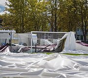 Audros apgadintas Panevėžio futbolo maniežas