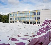 Audros apgadintas Panevėžio futbolo maniežas