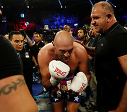 Tysonas Fury ir Tomas Schwarzas bei jų dvikova Las Vegase.