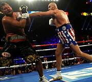 Tysonas Fury ir Tomas Schwarzas bei jų dvikova Las Vegase.