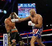 Tysonas Fury ir Tomas Schwarzas bei jų dvikova Las Vegase.