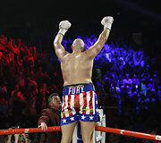 Tysonas Fury ir Tomas Schwarzas bei jų dvikova Las Vegase.