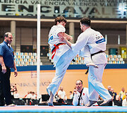 Kioku&scaron;in karatė Europos čempionato akimirka. Orestas Abazorius