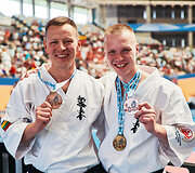 Kioku&scaron;in karatė Europos čempionato kata rungtis. Tomas Zienius ir Matas Sasnauskas