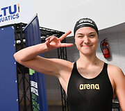 Europos jaunimo plaukimo čempionato Lazdynų baseine akimirka. Patricija Kondra&scaron;kaitė