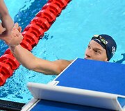 Lietuvos plaukikai startavo estafetėje 4 po 50 m kompleksiniu plaukimu. Tomas Lukminas