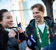 Allison Reed ir Saulius Ambrulevičius prie olimpinio kaimelio Milane.