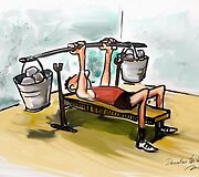 Karikatūromis pažvelgta į vis dar aktualią Lietuvos problemą &ndash; padėtį mokyklų sporto salėse.