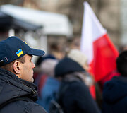 Ukrainos palaikymo akcija prie Lenkijos ambasados Vilniuje