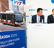 Bendrovės &bdquo;Vilniaus vie&scaron;asis transportas&ldquo; spaudos konferencija naujų troleibusų pristatymui