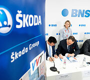 Bendrovės &bdquo;Vilniaus vie&scaron;asis transportas&ldquo; spaudos konferencija naujų troleibusų pristatymui