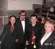 Sigutė Trimakaitė , Arūnas Sta&scaron;kus, Irmantas Andriūnas, Irena Milkevičiūtė. Bir&scaron;tono bažnyčioje festivalio &Scaron;okoladinis Mocartas Lietuvoje metu.