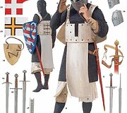 XIII a. kryžiuočių ginklai ir &scaron;arvai, su Kryžiuočių ordinu siejama heraldika.