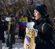 Protesto akcija prie&scaron; JAV veiksmus Venesueloje