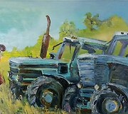 Dailininkės Dianos Zviedrienės tapyti traktoriai