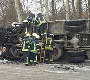 Apvirtęs sunkvežimis Biruli&scaron;kių gatvėje