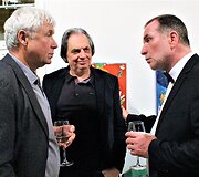 Parodos atidaryme (i&scaron; kairės) Verslininkas K.Vilutis, dailininkas R.Savickas ir menotyrininkas S Pilinkus