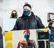 Andrius Makarevičius proteste &bdquo;Einanti paroda&ldquo;