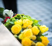 Gėlių padėjimas prie Kovo 11-ajai skirto paminklo