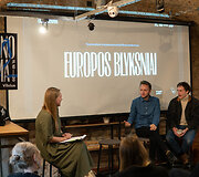 &bdquo;Europos blyksnių&ldquo; koordinatorė Brigita Teklė-Bielskė, operatorius Oskaras Abramavičius ir aktorius Saulius Ambrozaitis