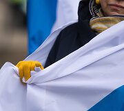 Antikarinis mitingas, kuriame dalyvauja Rusijos politiniai emigrantai