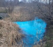 Vandens telkinys Kretingos rajone nusidažė mėlynai. I&scaron; tolo buvo galima užuosti specifinį ploviklio kvapą.