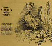 Kazį Grinių pa&scaron;iepianti karikatūra &bdquo;Tėvynės sarge&ldquo; 1926 m.