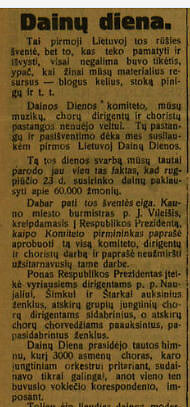 epaveldas.lt nuotr./Straipsnis apie Dainos dieną 1924 m. laikraštyje 