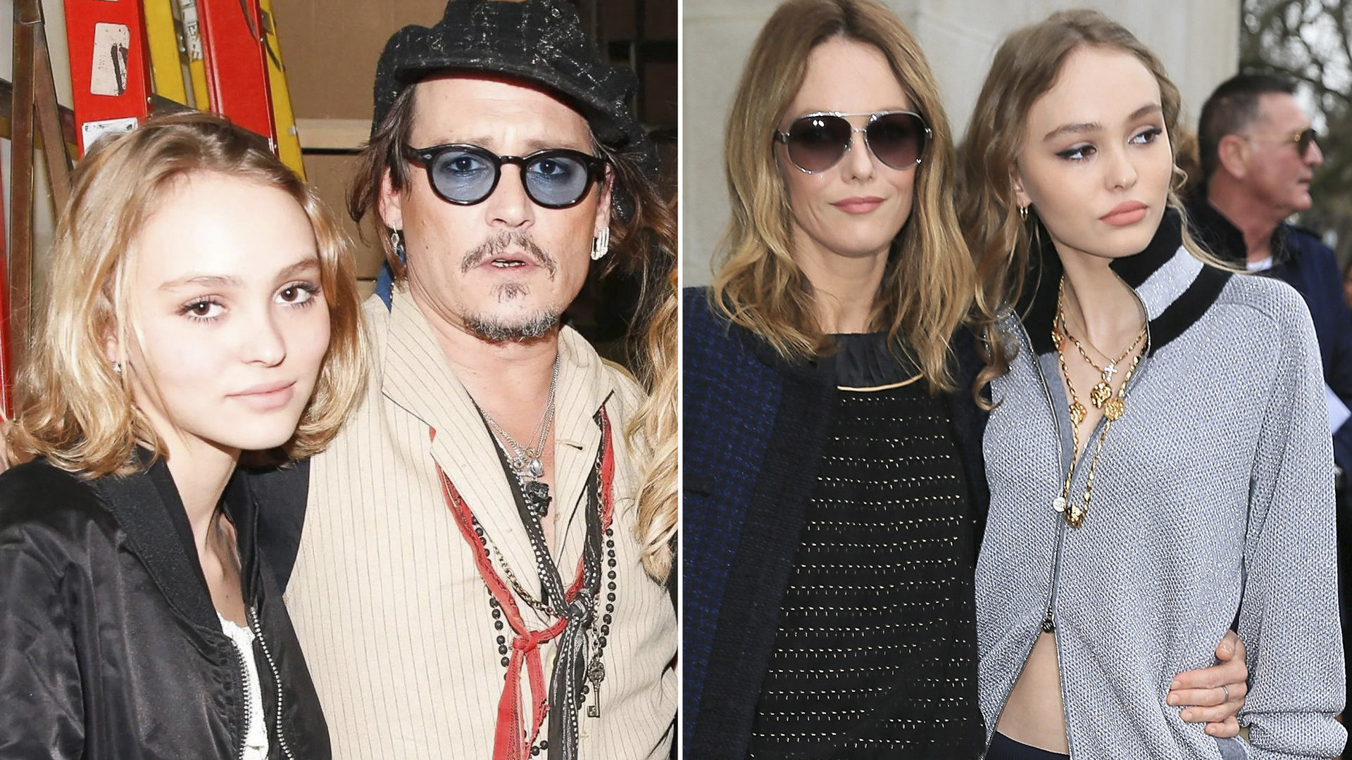 Garsių tėvų pėdomis: dešinėje – su mama dainininke ir aktore Vanessa Paradis „Chanel“ šou Paryžiuje, kairėje – su tėčiu Holivudo žvaigžde Johnny Deppu / Vida Press ir Getty nuotraukos