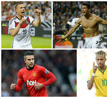 Lukasas Podolski, Cristiano Ronaldo, Robinas van Persie ir Neymaras