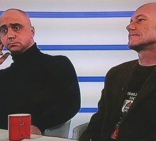 Artūras Račas ir Algis Ramanauskas TV studijoje