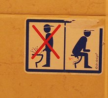 Šis instruktažas, regis, patinka ne visiems teismo tualeto lankytojams: lipduką jau bandyta nulupti