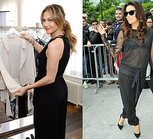 Kairėje: Jennifer Lopez Niujorke pristato savo 2013 m. rudens kolekciją, kurtą specialiai „Kohl's“ prekės ženklui. Dešinėje: aktorė Eva Longoria atvyksta į televizijos laidos „Le Grand 8“ filmavimą Paryžiuje.