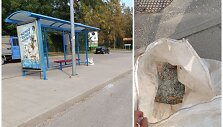 I&scaron;daužtas stotelės stiklas