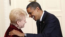Dalia Grybauskaitė su Baracku Obama 2011 metais Var&scaron;uvoje
