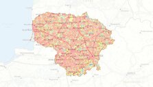 RRT ry&scaron;io aprėpties žemėlapis