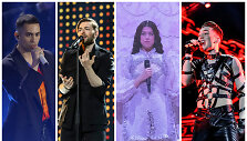 Italijos atstovas Alessandro Mahmoudas, Jurijus Veklenko, Graikijos atstovė Katerine Duska ir Islandijos atstovai grupė &bdquo;Hatari&ldquo;