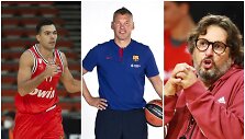 Kostas Sloukas, &Scaron;arūnas Jasikevičius ir Andrea Trinchieri