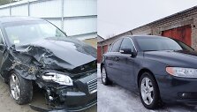 Dažtas &bdquo;Volvo S80&ldquo; (kairėje) ir sutvarkytas