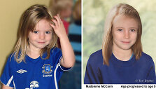 Kairėje &ndash; Madeleine McCann 3-ejų metų, o de&scaron;inėje &ndash; kompiuteriu sudarytas atvaizdas, kaip ji turėtų atrodyti dabar, būdama 9-erių metų