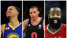 Stephenas Curry, Russellas Westbrookas ir Jamesas Hardenas