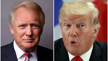 Donaldas Trumpas su pakoreguota (kairėje) ir tikrąja &scaron;ukuosena