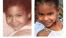 Beyonce vaikystėje (nuotrauka kairėje) ir jos dukra Blue Ivy