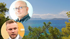Arūnas Valinskas ir Gabrielius Landsbergis Egino salos fone