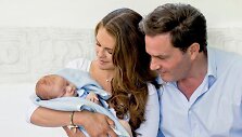 &Scaron;vedijos princesė Madeleine su vyru Christopheriu O'Neillu ir sūnumi Nicolu