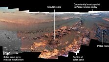 Paskutinė &bdquo;Opportunity&ldquo; užfiksuota panorama, kurioje matoma paskutinio zondo poilsio vieta