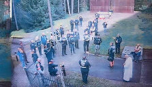 Lenkijos baikeriai Mednojės memorialiniame komplekse Rusijoje
