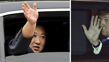 Kim Jong Unas (kairėje) ir Donaldas Trumpas atvyko į Vietnamą